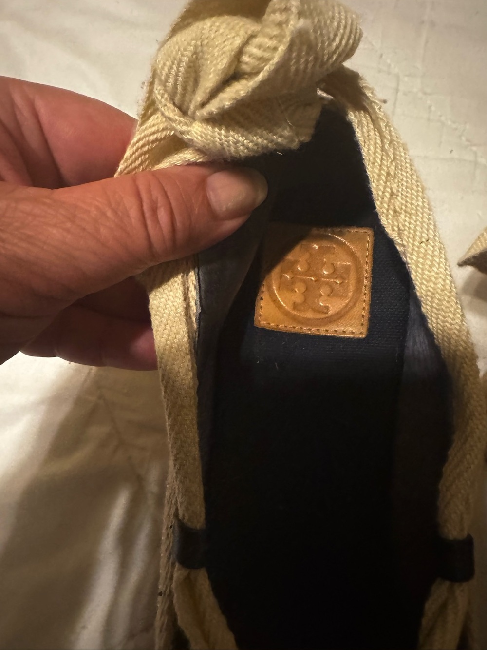 Tory Burch Wedge Espadrille Navy Blue Ankle Tie - Picture 7 of 9